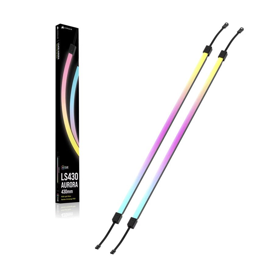 Corsair LS430 Aurora RGB Light Strips - 430mm – 430×10×10mm, black, magnetic mount, addressable LEDs, iCUE compatible, flexible - Leader Electronics