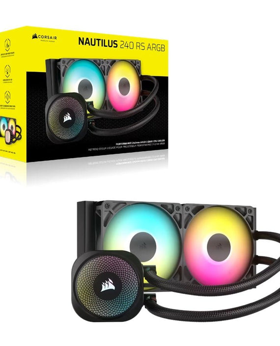 Corsair NAUTILUS 240 RS ARGB Liquid CPU Cooler - Black 240mm Rad, 2x PWM fans, RGB, Copper Cold Plate, 400mm Tubing, Intel & AMD Support - Leader Electronics