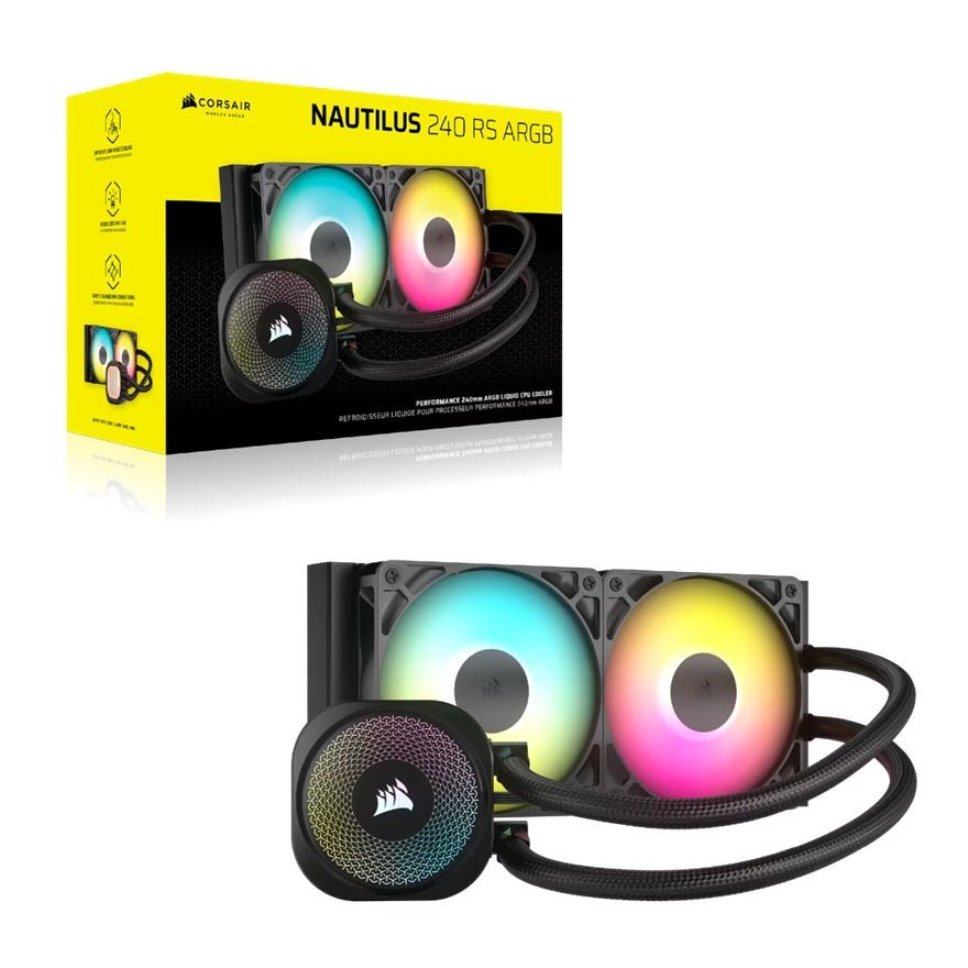Corsair NAUTILUS 240 RS ARGB Liquid CPU Cooler - Black 240mm Rad, 2x PWM fans, RGB, Copper Cold Plate, 400mm Tubing, Intel & AMD Support - Leader Electronics