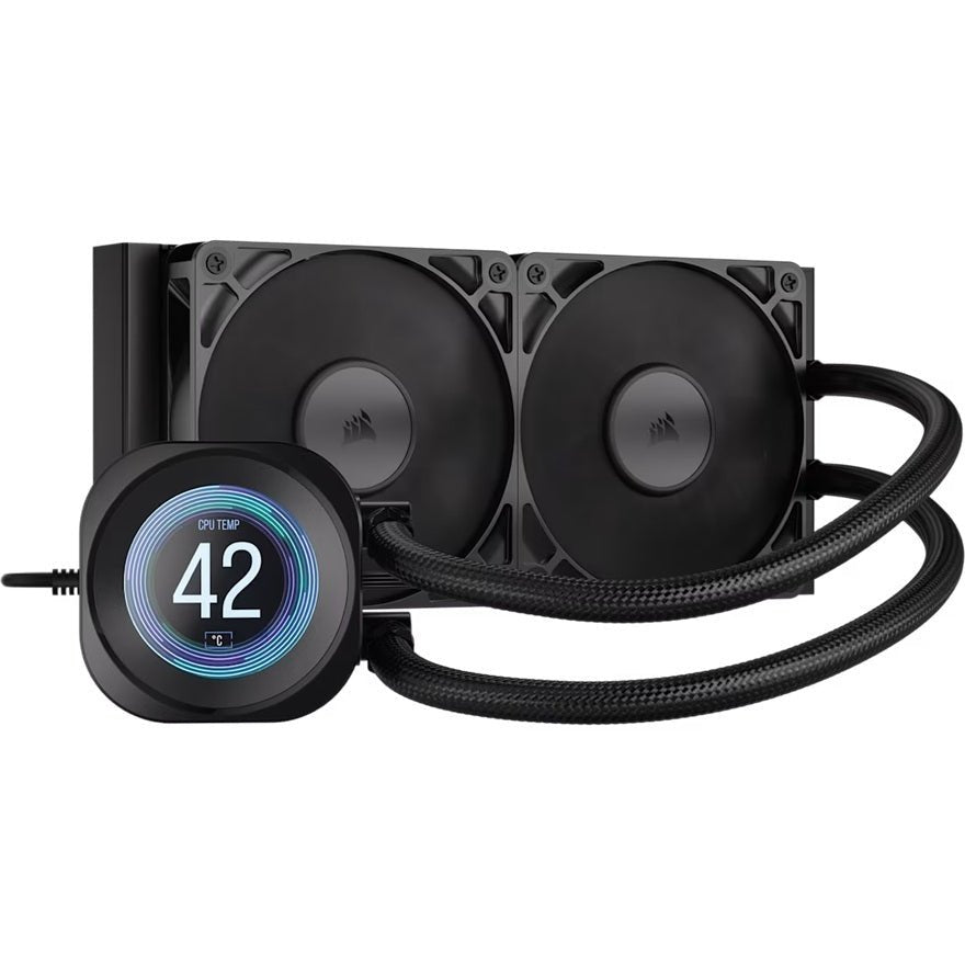 Corsair NAUTILUS 240 RS LCD Liquid CPU Cooler - Black, 240mm rad, LCD pump, 2x PWM fans, 2100 RPM, AM5/LGA1851, copper plate, 400mm tube, 36dBA - Leader Electronics