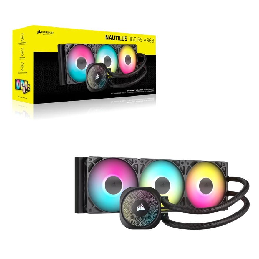 Corsair NAUTILUS 360 RS ARGB Liquid CPU Cooler, Aluminum Rad, Copper Cold Plate, PWM Fan Control, 1700 RPM, 360mm rad, 450mm Tubing, 3x Fans - Leader Electronics