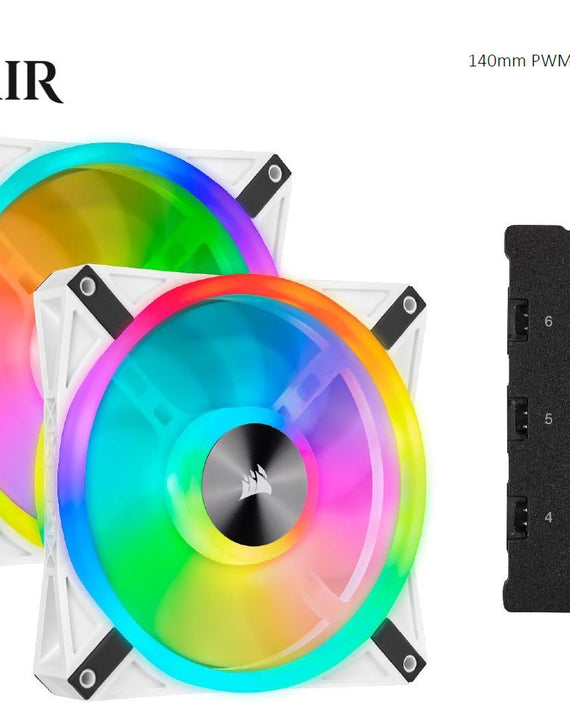 Corsair QL140 RGB White Dual Fan Kit with Lighting Node Core, ICUE, 140mm RGB LED PWM Fan 26dBA, 50.2 CFM, 2 Fan Pack - Leader Electronics