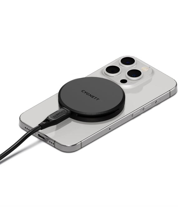 Cygnett ChargePuck Qi2 15W Fast Wireless Charger -Black(CY5061CCRGP), Compact & Lightweight,1.2M USB-C Cable,Perfect for Travel,2 Years Warranty - Leader Electronics