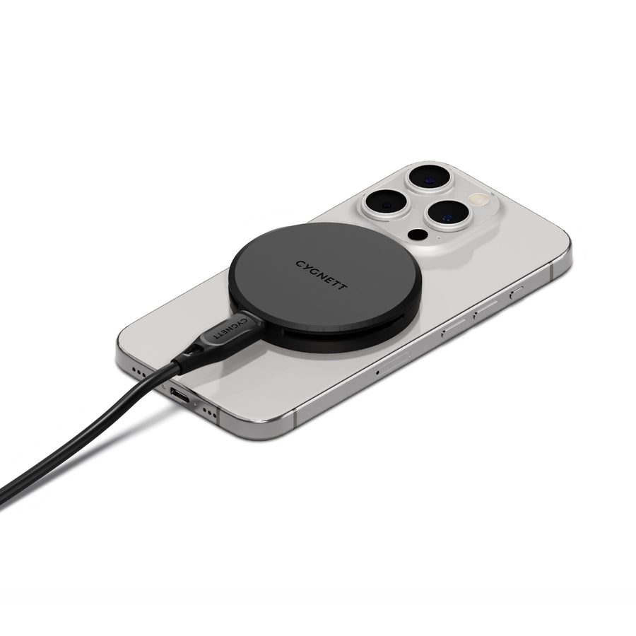 Cygnett ChargePuck Qi2 15W Fast Wireless Charger -Black(CY5061CCRGP), Compact & Lightweight,1.2M USB-C Cable,Perfect for Travel,2 Years Warranty - Leader Electronics