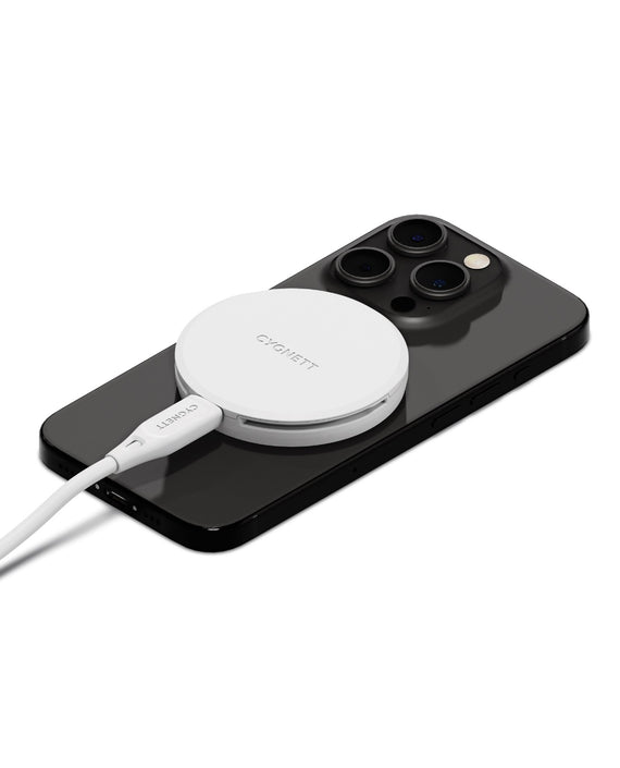 Cygnett ChargePuck Qi2 15W Fast Wireless Charger -White(CY5062CCRGP),Compact & Lightweight, 1.2M USB-C Cable,Perfect for Travel,2 Years Warranty - Leader Electronics