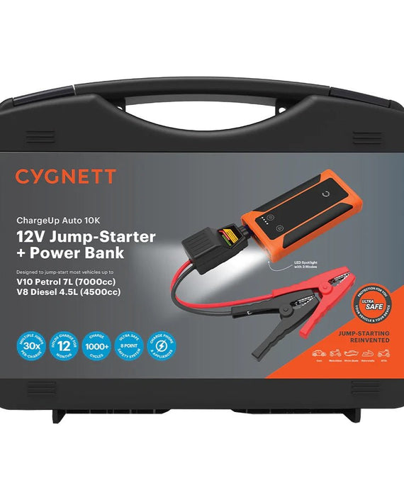Cygnett ChargeUp Auto 10K mAh Jump-Starter & Power Pack-Orange(CY3577CHAUT),Vehicle Jump Starter Up to V10 Petrol 7L V8 Diesel 4.5L,2 Years Warran - Leader Electronics