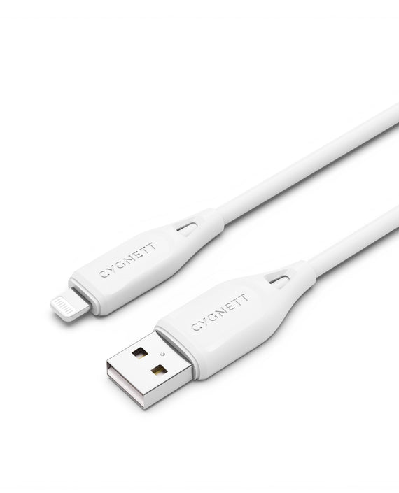 Cygnett Essentials Lightning to USB-A (2.0) Cable (1M) - White (CY4700PCCAL), 2.4A/12W, 480Mbps, Turbo Charge, Apple iPhone, 2 Years Warranty - Leader Electronics