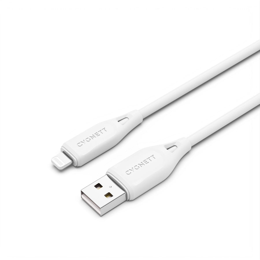 Cygnett Essentials Lightning to USB-A (2.0) Cable (1M) - White (CY4700PCCAL), 2.4A/12W, 480Mbps, Turbo Charge, Apple iPhone, 2 Years Warranty - Leader Electronics