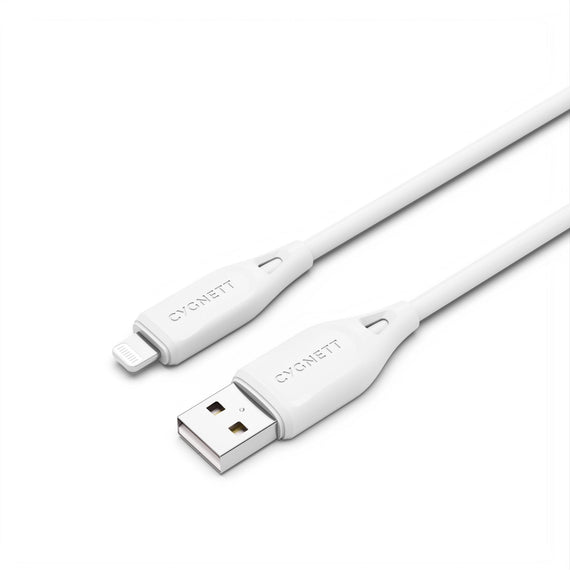 Cygnett Essentials Lightning to USB-A (2.0) Cable (1M) - White (CY4700PCCAL), 2.4A/12W, 480Mbps, Turbo Charge, Apple iPhone, 2 Years Warranty - Leader Electronics