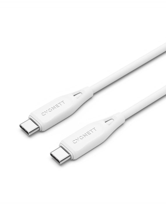 Cygnett Essentials USB-C to USB-C (2.0) Cable (1M) - White (CY4692PCTYC), 3A/60W, 480Mbps, Turbo Charge, Best for Laptop, 2 Years Warranty - Leader Electronics