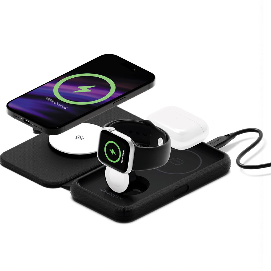 Cygnett MagTravel Qi2.0 2-in-1 Wireless Charger - Black (CY5138WIRDE), 1.2M USB-C Cable,15W, Compact and lightweight, 2 Years Warranty - Leader Electronics