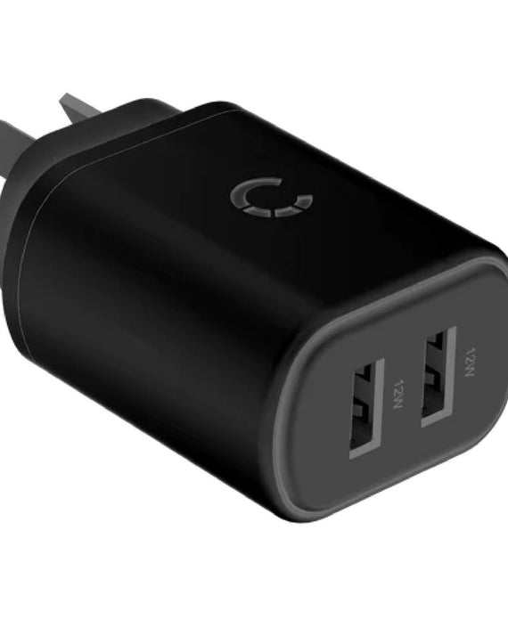 Cygnett PowerPlus 12W Dual Port Wall Charger - Black (CY3672PDWLCH), 2x USB-A (12W), Lightweight & Compact Design, Charge 2x Devices, 2 Years Warranty - Leader Electronics