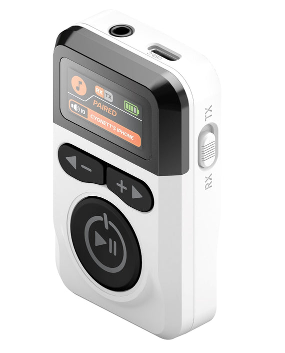 Cygnett Voyager Wireless Elite Audio Adapter - White (CY5164VOYAA), Detailed LCD display, 28+ hours of playtime,3.5mm Aux Cable, 2 Years Warranty - Leader Electronics