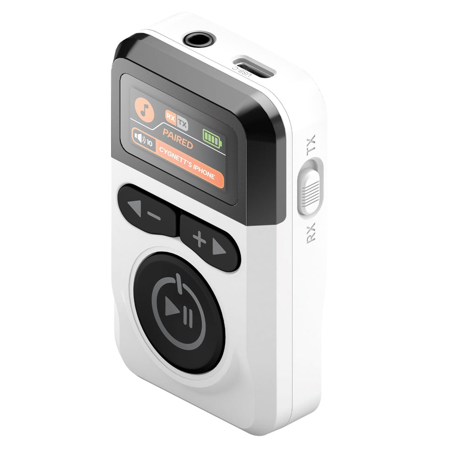 Cygnett Voyager Wireless Elite Audio Adapter - White (CY5164VOYAA), Detailed LCD display, 28+ hours of playtime,3.5mm Aux Cable, 2 Years Warranty - Leader Electronics