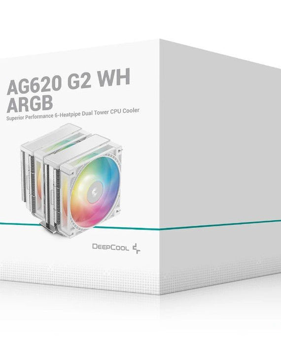 DeepCool AG620 ARGB G2 WH Dual-Tower CPU Cooler, 2x 120mm Fan, 6 Copper Heat Pipes, Intel LGA2066/2011-v3/2011/1700/1200/1151/1150/1155 AMD AM5/AM4 - Leader Electronics