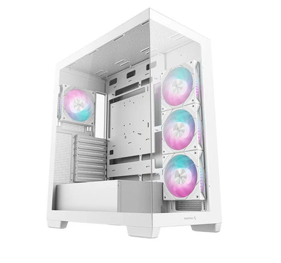 DeepCool CG580 4F WH (White)Panoramic ATX Mid-Tower Case, 4 x Pre Installed Fans Single Chamber, Support Up to 2x 360mm Radiators, Front 2x USB3.0 - Leader Electronics