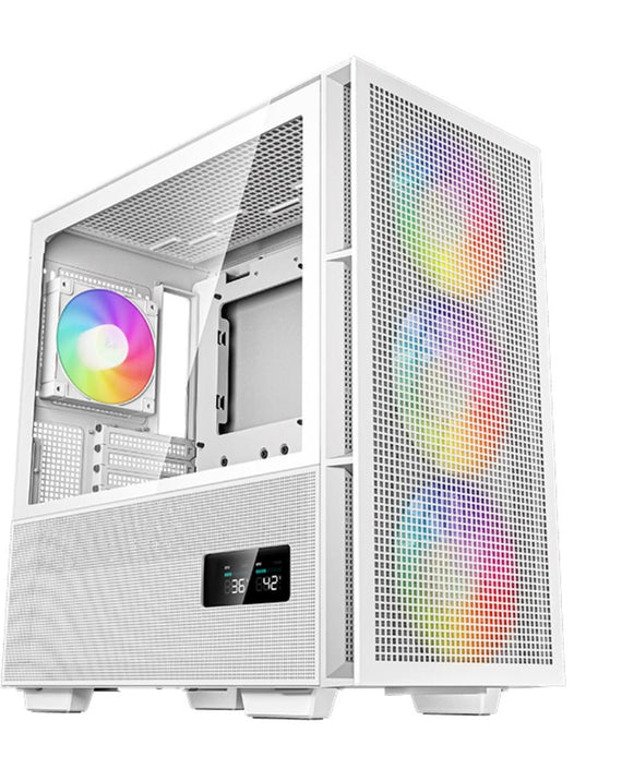 DeepCool CH560 DIGITAL White High Airflow Mid-Tower ATX Case, Digital Status Display, Magnetic Hybrid Mesh,Tempered Glass, 3 Pre-Installed 140mm Fans - Leader Electronics