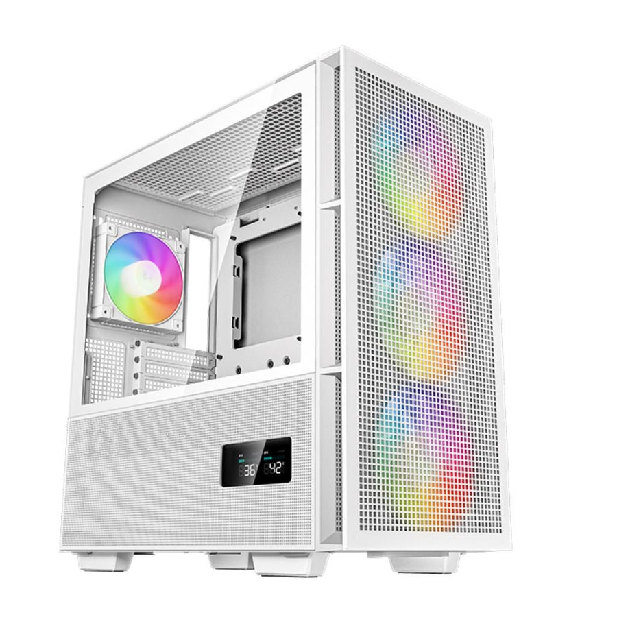 DeepCool CH560 DIGITAL White High Airflow Mid-Tower ATX Case, Digital Status Display, Magnetic Hybrid Mesh,Tempered Glass, 3 Pre-Installed 140mm Fans - Leader Electronics