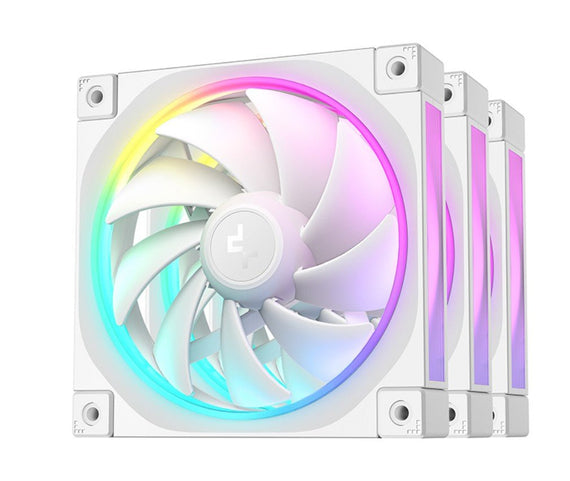 DeepCool FL12 3IN1 WH (3-Pack) 120mm Unique ARGB Fans, Low Noise, 4-pin PWM, Fluid Dynamic Bearing, Addressable RGB LED - Leader Electronics