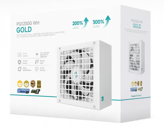 DeepCool PQ1200G WH 1200W Gamer Storm 80+ Gold/Cybenetics Fully Modular ATX Power Supply 120mm Fan, Japanese Capacitors, DC to DC, ATX12V V3.1, - Leader Electronics