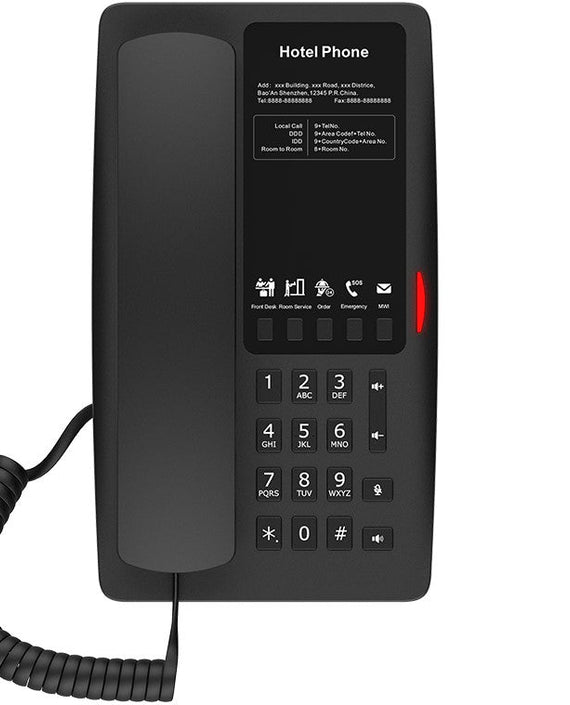 FANVIL, H4 Hotel IP Phone, Black, Cost-effective hotel IP phone, HD voice, 0/100Mbps Ethernet, and PoE, 5 programmable soft keys - Leader Electronics