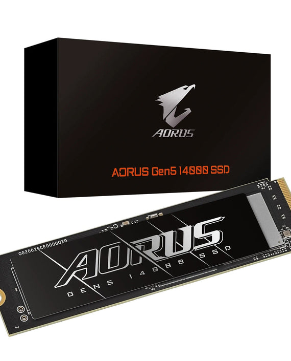 Gigabyte AORUS Gen5 14000 SSD 2TB PCIe5x4 NVMe2.0 M.2 3D TLC LPDDR4 4GB 14500/12700MB/s 80×22×3.5mm MTBF1.6M 11.5W 5yr/1400TBW - Leader Electronics