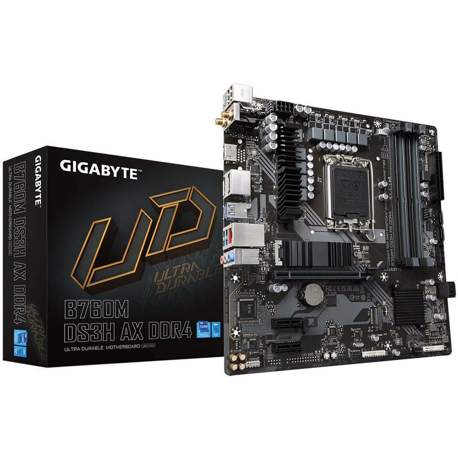 Gigabyte B760M DS3H AX DDR4 Intel LGA 1700 m-ATX Motherboard, 4x DDR4 ~128GB, 1x PCI-E x16, 1x PCI-E x1, 2x M.2, 4x SATA, 3x USB 3.2, 2x USB 2.0, 1x T - Leader Electronics