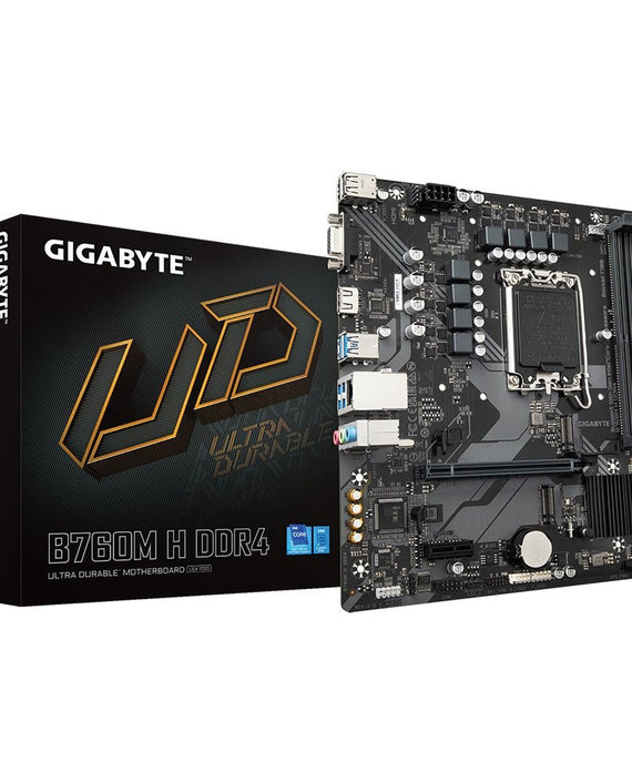 Gigabyte B760M H DDR4 Intel LGA 1700 m-ATX Motherboard, 2x DDR4 ~64GB, 1x PCI-E x16, 2x M.2, 4x SATA, 3x USB 3.2, 2x USB 2.0, - Leader Electronics