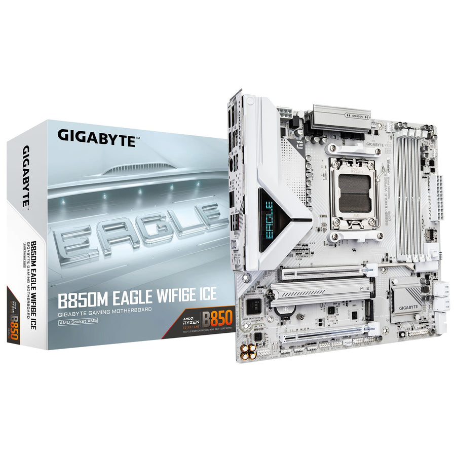Gigabyte B850M EAGLE WF6E ICE, AMD AM5, 4 x DDR5 up to 256 GB, 1 x HDMI, 1 x PCI Express x16, 2 x M.2, 4 x SATA, 1x USB 3.2 - Leader Electronics