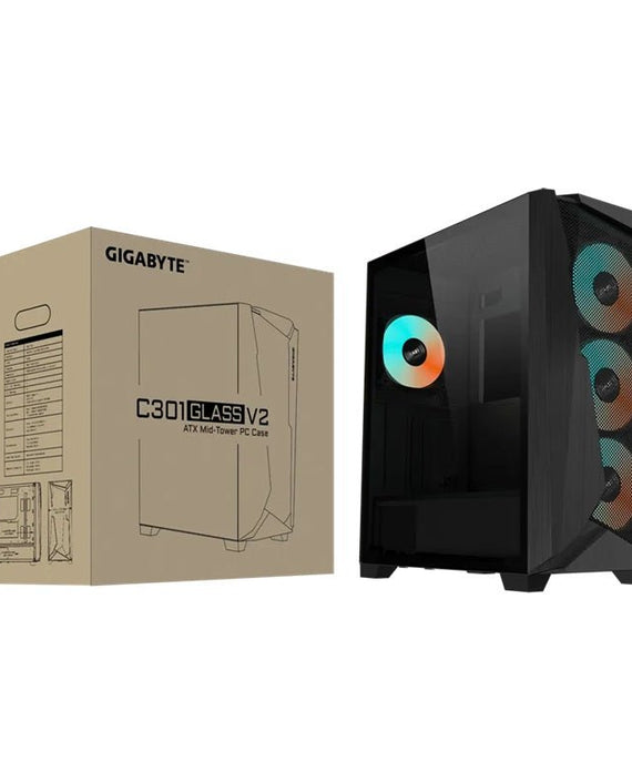 Gigabyte C301V2 RGB Tempered Glass E-ATX Black Mid Tower Gaming Chassis 2x3.5' 2x2.5' 2xUSB3.0 Detachable Dust Filter Liquid Cooling PSU Standard ATX - Leader Electronics