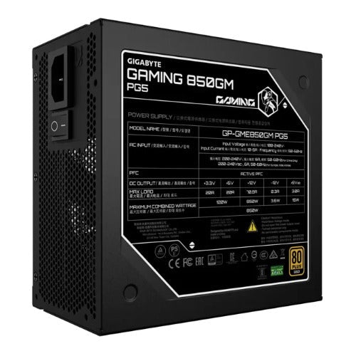 GIGABYTE GAMING 850GM PG5 850W 80+ Gold ATX3.1 PCIe5 16pin APFC 90% 135mm FDB 2xEPS 4xPCIe 8xSATA OVP OPP SCP UVP OCP OTP 100k MTBF FM - Leader Electronics
