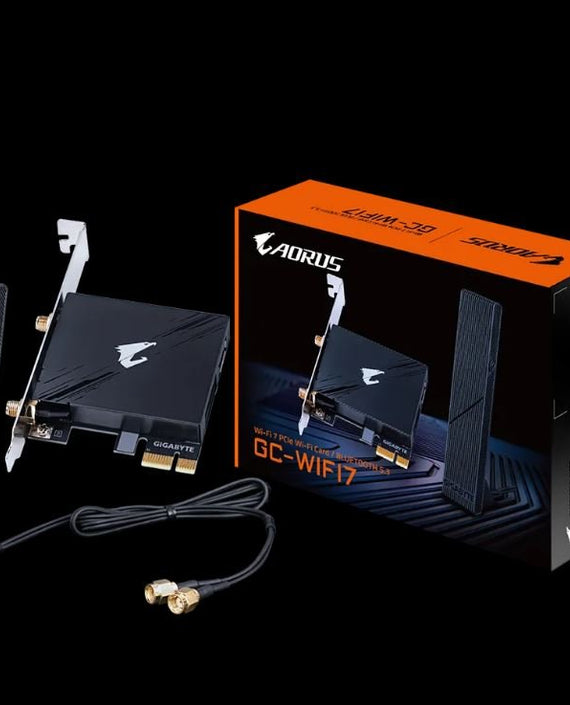 Gigabyte GC-WIFI7 Motherboard, Wi-Fi 7, up to 5800Mbps, up to 320MHz bandwidth support across the 2.4GHz, 5GHz, and 6GHz bands, 2Tx2R antenna, PCIe x1 - Leader Electronics