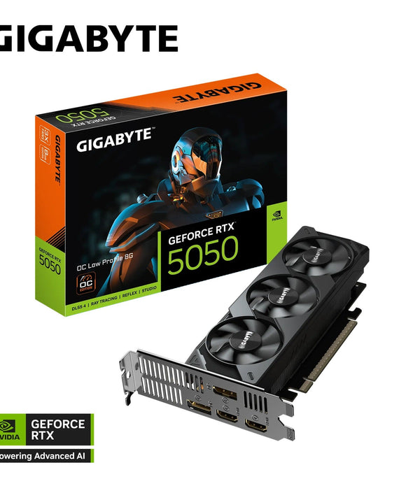 Gigabyte GeForce RTX™ 5050 OC Low Profile 8G, 20 Gbps, GDDR6, 128 bit, PCI-E 5.0, DirectX 12 API, PSU 550W, 8 Pin*1, HDMI 2.1b *2 - Leader Electronics