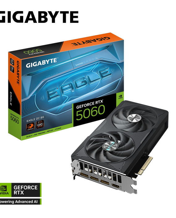 Gigabyte GeForce RTX™ 5060 EAGLE OC 8G, 2550 MHz, CUDA 3840, 28 Gbps, GDDR7, 128 bit, PCI-E 5.0, PSU 450W, DisplayPort 2.1b *3 HDMI 2.1b x1 - Leader Electronics