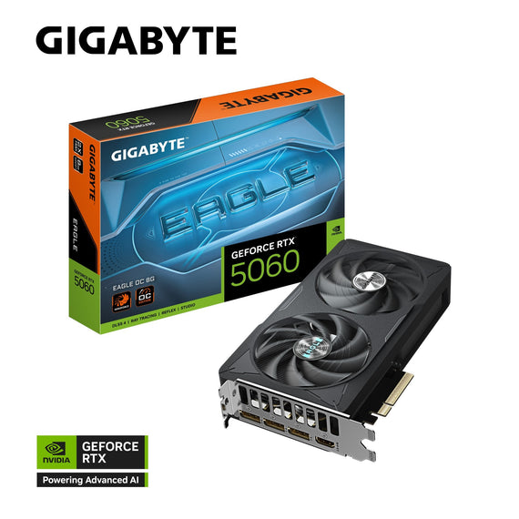 Gigabyte GeForce RTX™ 5060 EAGLE OC 8G, 2550 MHz, CUDA 3840, 28 Gbps, GDDR7, 128 bit, PCI-E 5.0, PSU 450W, DisplayPort 2.1b *3 HDMI 2.1b x1 - Leader Electronics