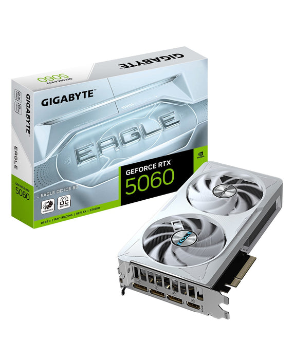 Gigabyte GeForce RTX™ 5060 EAGLE OC ICE 8G, 2550 MHz, CUDA 3840, 28 Gbps, GDDR7, 128 bit, PCI-E 5.0, PSU 450W, DisplayPort 2.1b *3 HDMI 2.1b x1 - Leader Electronics