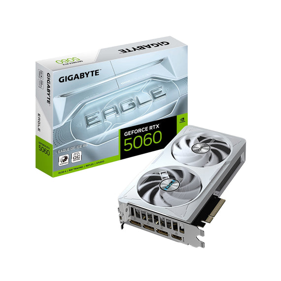 Gigabyte GeForce RTX™ 5060 EAGLE OC ICE 8G, 2550 MHz, CUDA 3840, 28 Gbps, GDDR7, 128 bit, PCI-E 5.0, PSU 450W, DisplayPort 2.1b *3 HDMI 2.1b x1 - Leader Electronics