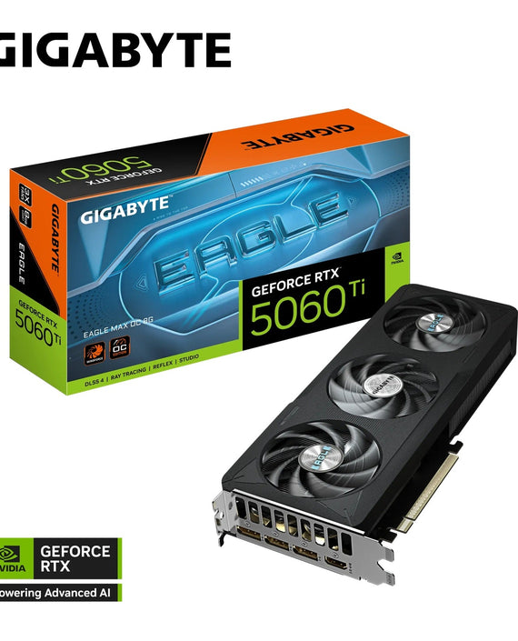 Gigabyte GeForce RTX™ 5060 Ti EAGLE MAX OC 8G, 2617 MHz, CUDA 4608, 28 Gbps, GDDR7, 128 bit, PCI-E 5.0, PSU 650W, DisplayPort 2.1b *3 HDMI 2.1b *1 - Leader Electronics