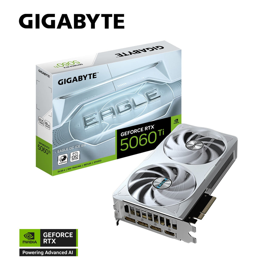 Gigabyte GeForce RTX™ 5060 Ti EAGLE OC ICE 8G, 2617 MHz, 28 Gbps, GDDR7, 128 bit, PCI-E 5.0, ATX, PSU 650W, DisplayPort 2.1b *3, HDMI 2.1b *1 - Leader Electronics