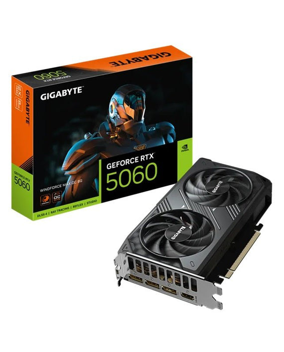 Gigabyte GeForce RTX™ 5060 WINDFORCE 2 MAX OC 8G, 2512MHz, CUDA 3840, 28Gbps, GDDR7, 128 bit, PCI-E 5.0, PSU 550W, DisplayPort 2.1b *3 HDMI 2.1b *1 - Leader Electronics