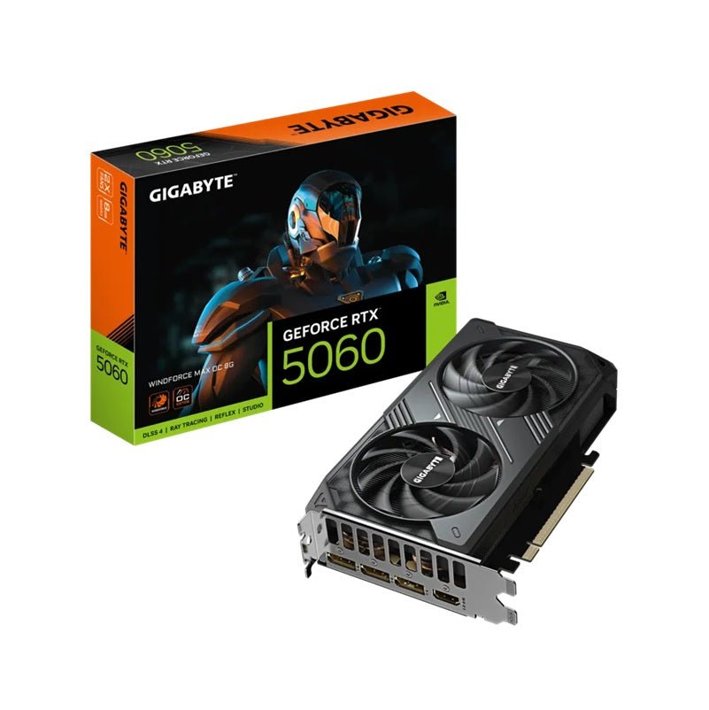Gigabyte GeForce RTX™ 5060 WINDFORCE 2 MAX OC 8G, 2512MHz, CUDA 3840, 28Gbps, GDDR7, 128 bit, PCI-E 5.0, PSU 550W, DisplayPort 2.1b *3 HDMI 2.1b *1 - Leader Electronics