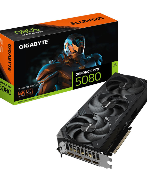 Gigabyte GeForce RTX™ 5080 WINDFORCE OC SFF 16G, 2670 MHz, CUDA 10752, GDDR7, 256 bit, PCI-E 5.0, PSU 850W, DisplayPort 2.1b x3 HDMI 2.1b x1 - Leader Electronics
