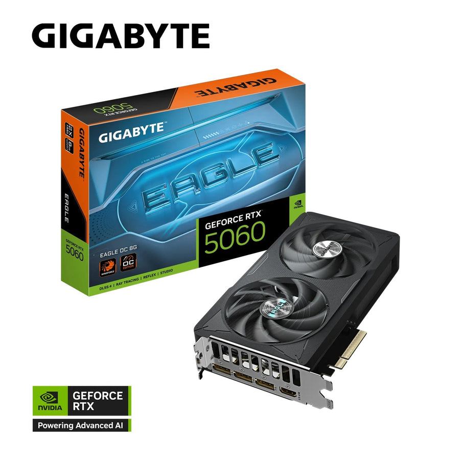 Gigabyte GeForce RTX™ GV-N5060EAGLEMAX OC-8GD, GDDR7, 2550MHz, 3840CUDA, 28Gbps, PCI-E 5.0, PSU 550W, 8 Pin*1, DisplayPort 2.1b *3, HDMI 2.1b *1 - Leader Electronics