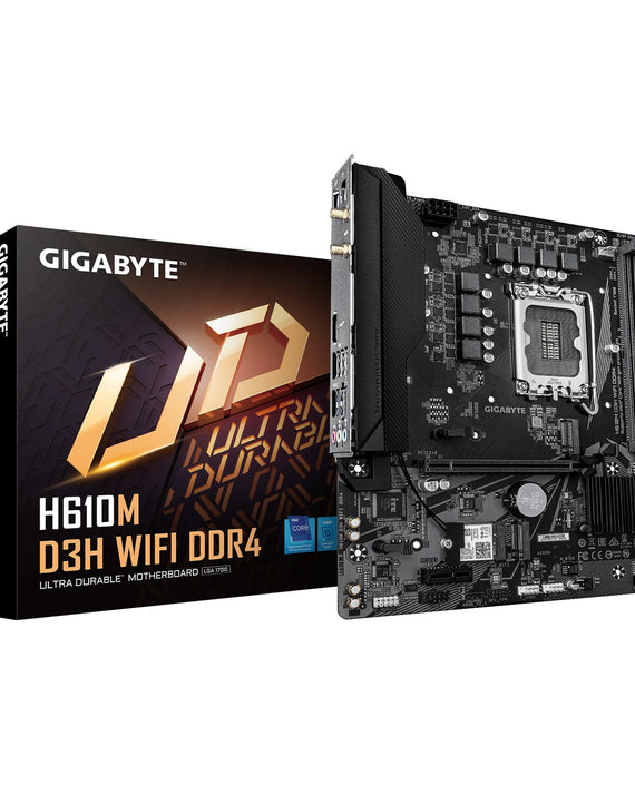 Gigabyte H610M D3H WIFI DDR4 Intel LGA 1700 , 2x DDR4 ~64GB, 1 x HDMI, 1x PCI x16, 1x PCI=E x1,1x M.2, 4x SATA, 4x USB3.2, 2x USB 2 - Leader Electronics