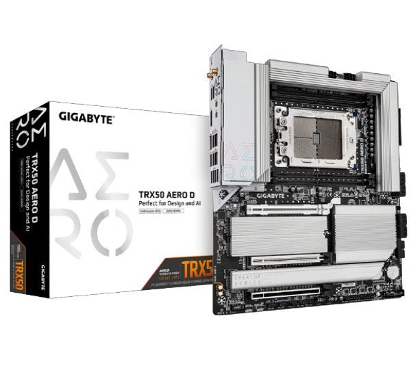Gigabyte TRX50 AERO D AMD Ryzen Motherboard 4x DDR5~256GB,2x PCIe x16 slots, 4x M.2, 8x SATA 6Gb/s connectors, 11x USB 3.2, 4x USB2.0, 2x - Leader Electronics
