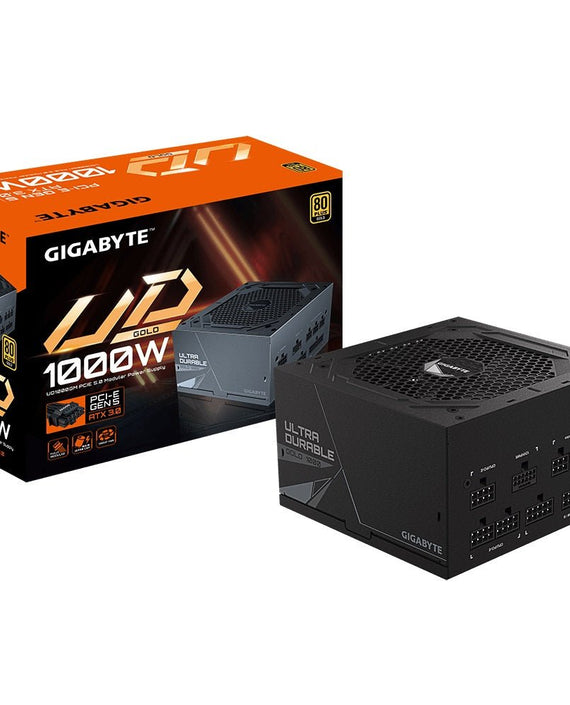 Gigabyte UD1000GM PG5 2.0 1000W ATX PSU Power Supply 80+ Gold >90% 120mm Fan Black Flat Cables Single +12V >100K Hrs - Leader Electronics