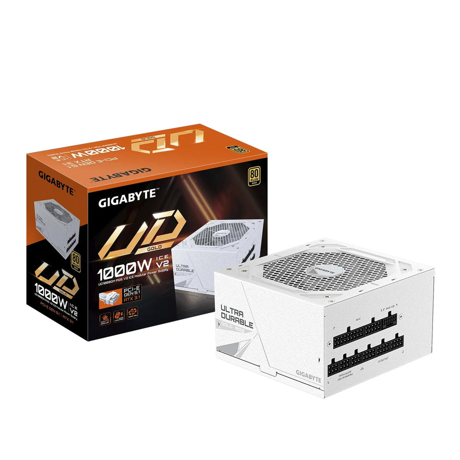 Gigabyte UD1000GM PG5 ICE 1000W ATX PSU Power Supply 80+ Gold >90% 120mm Fan Black Flat Cables Single +12V >100K Hrs - Leader Electronics