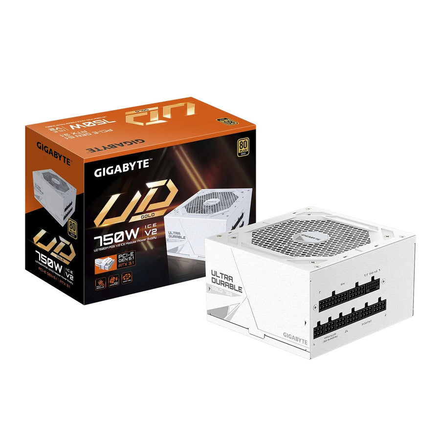 Gigabyte UD750GM ICE PG5 750W ATX PSU Power Supply 80+ Gold >90% Black Flat Cables Single +12V Rail Japanese >100K Hrs (NEW) - Leader Electronics