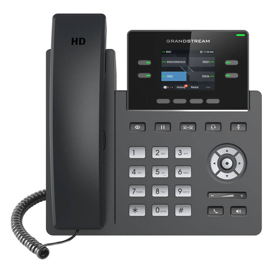 Grandstream GRP2612G Carrier Grade 4 Lines, 4 SIP Accounts, 5-way audio conference, 2.4 inch Color LCD (320x240), HD Audio - Leader Electronics
