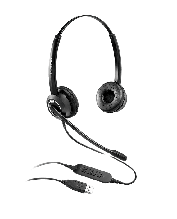 Grandstream GUV3000 Dual Ear USB Headset, Noise Canceling Microphone, HD Audio, 2m USB Cable, Suits Teams, Zoom, 3CX, Inline Controls - Leader Electronics